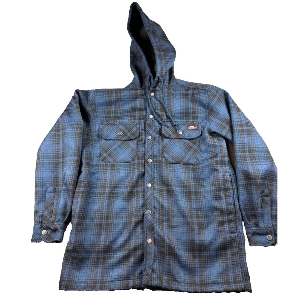 Dickies Plaid Hooded Shirt Jacket Mens S 34-36 Blue Black Fleece Lined Workwear